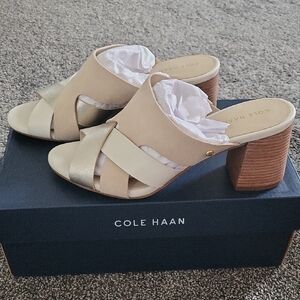 Cole Haan Women's Tan and Gold Heeled Sandals